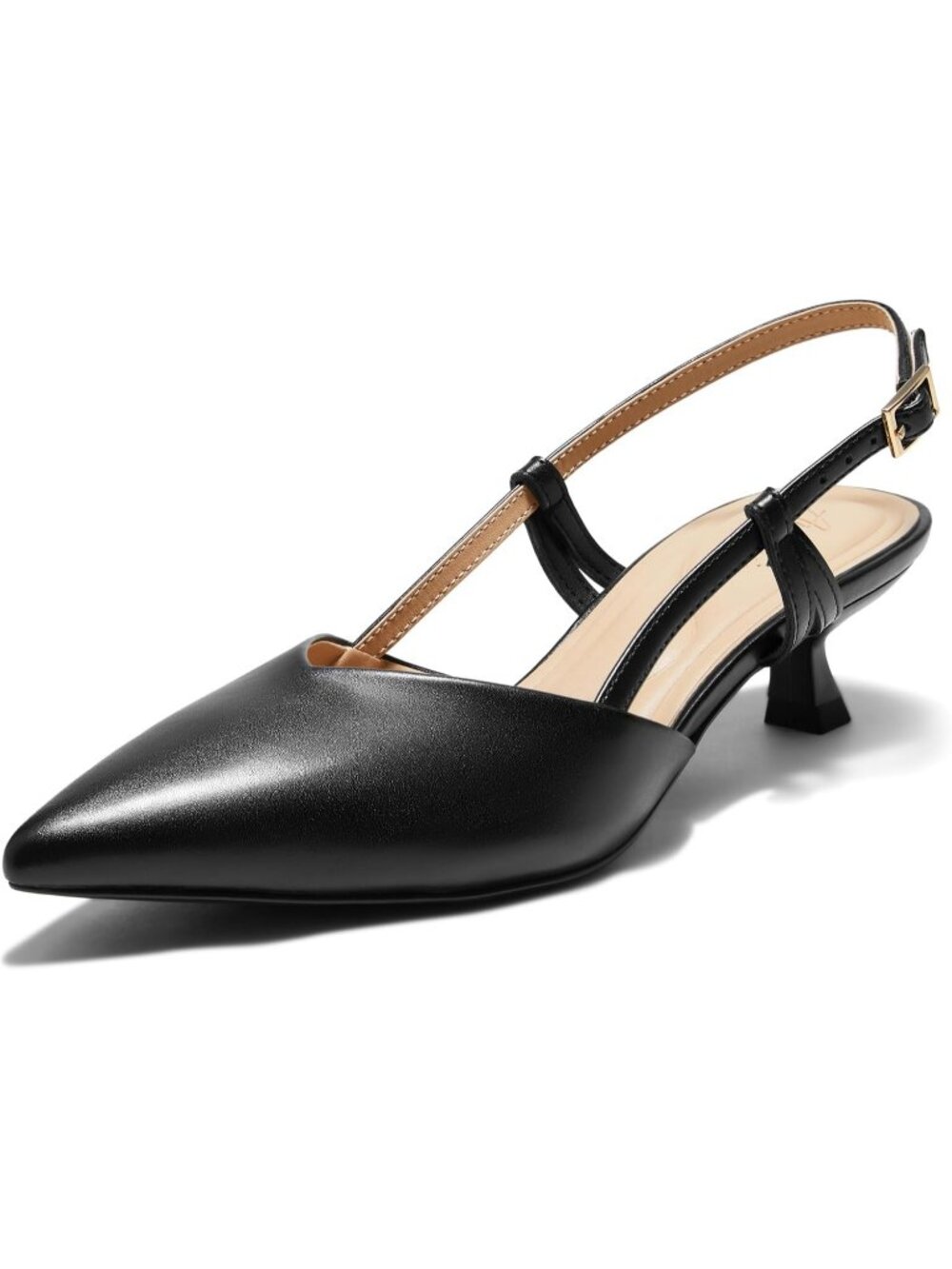 Women's Pure Black Slingback Closed Pointed Toe Low Pump Dress Kitten Heel Shoes